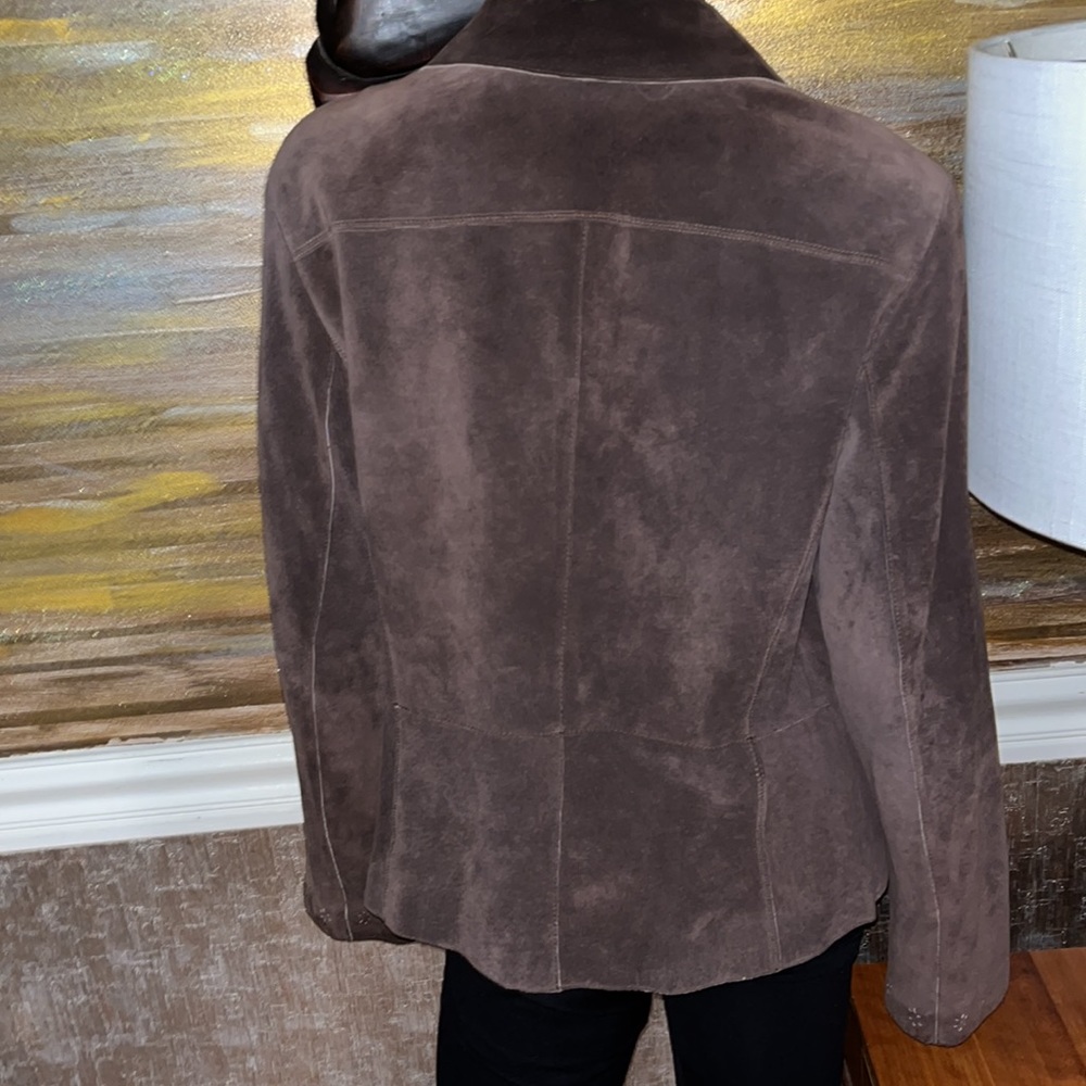 Sigrid Olson Brown Distressed Soft Suede Top Jack… - image 5